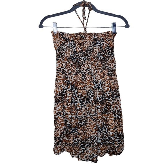 CYN by Cynthia Mehra Animal Print Rayon Halter Smoked Mini Dress - Picture 5 of 7